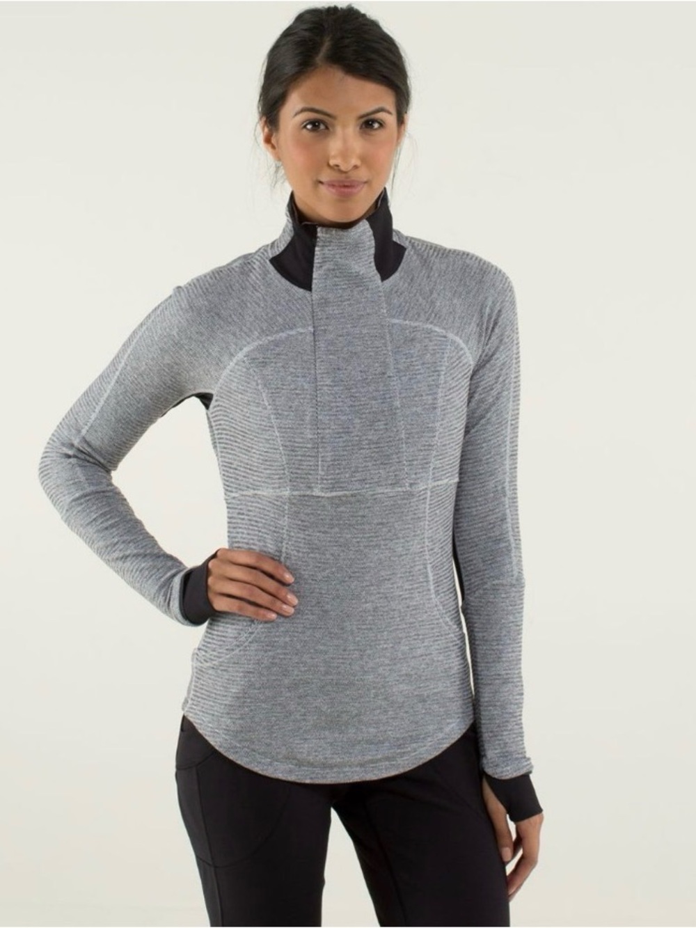 Lululemon Base Runner 1/2 Zip Mini Check Pique Heathered Black Pullover Sz 8